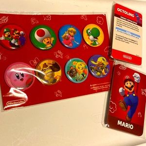 Nintendo buttons and trading cards